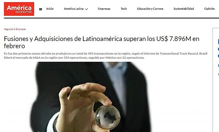 Fusiones y Adquisiciones de Latinoamrica superan los US$ 7.896M en febrero